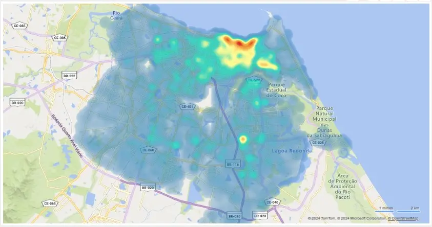 Mapa de Fortaleza com mais pessoas devedoras da Taxa do Lixo
