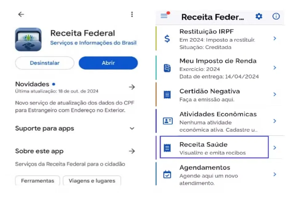 O serviço digital do Receita Saúde está disponível no aplicativo da Receita Federal