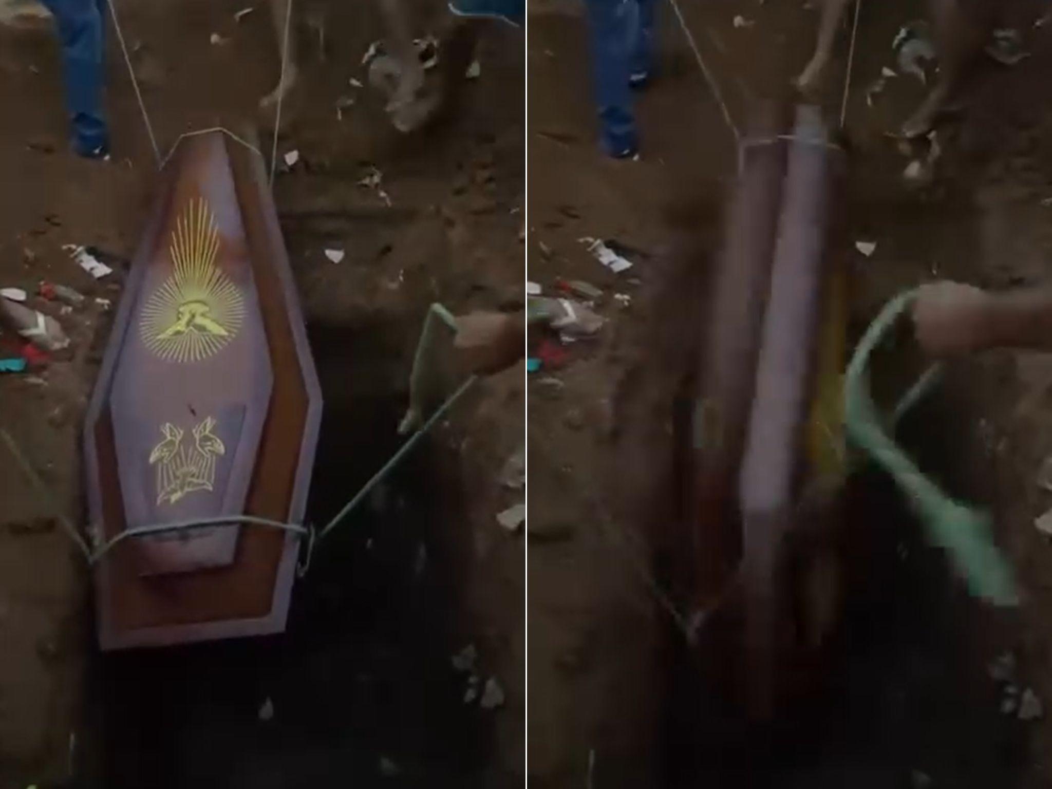 Caixão abre e corpo fica exposto após corda arrebentar durante sepultamento no Ceará