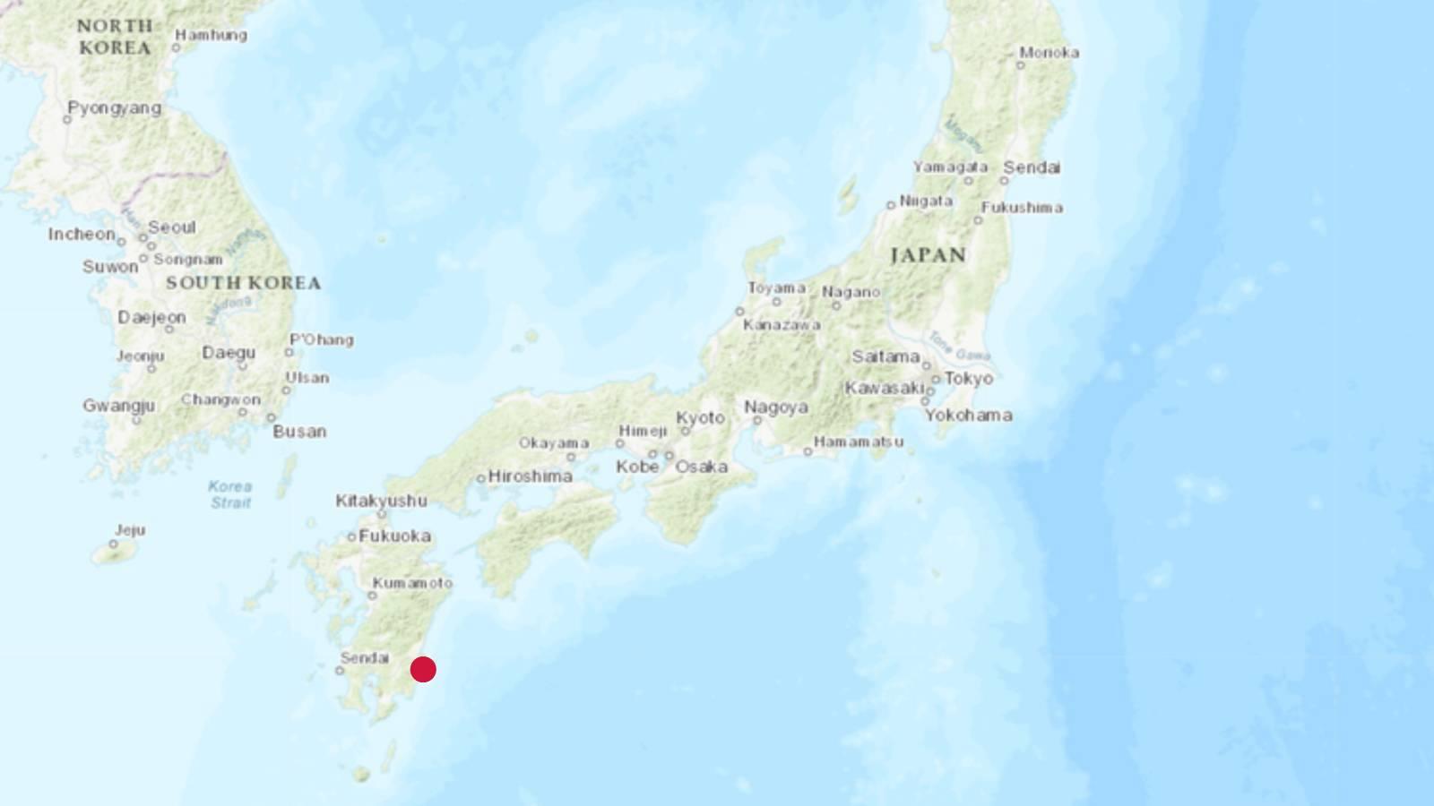 Imagem mostra epicentro de terremoto de magnitude 6,9 registrado no Japão, em 13 de janeiro de 2025. Terremoto de magnitude 6,9 atinge Japão e alerta preventivo de tsunami é emitido