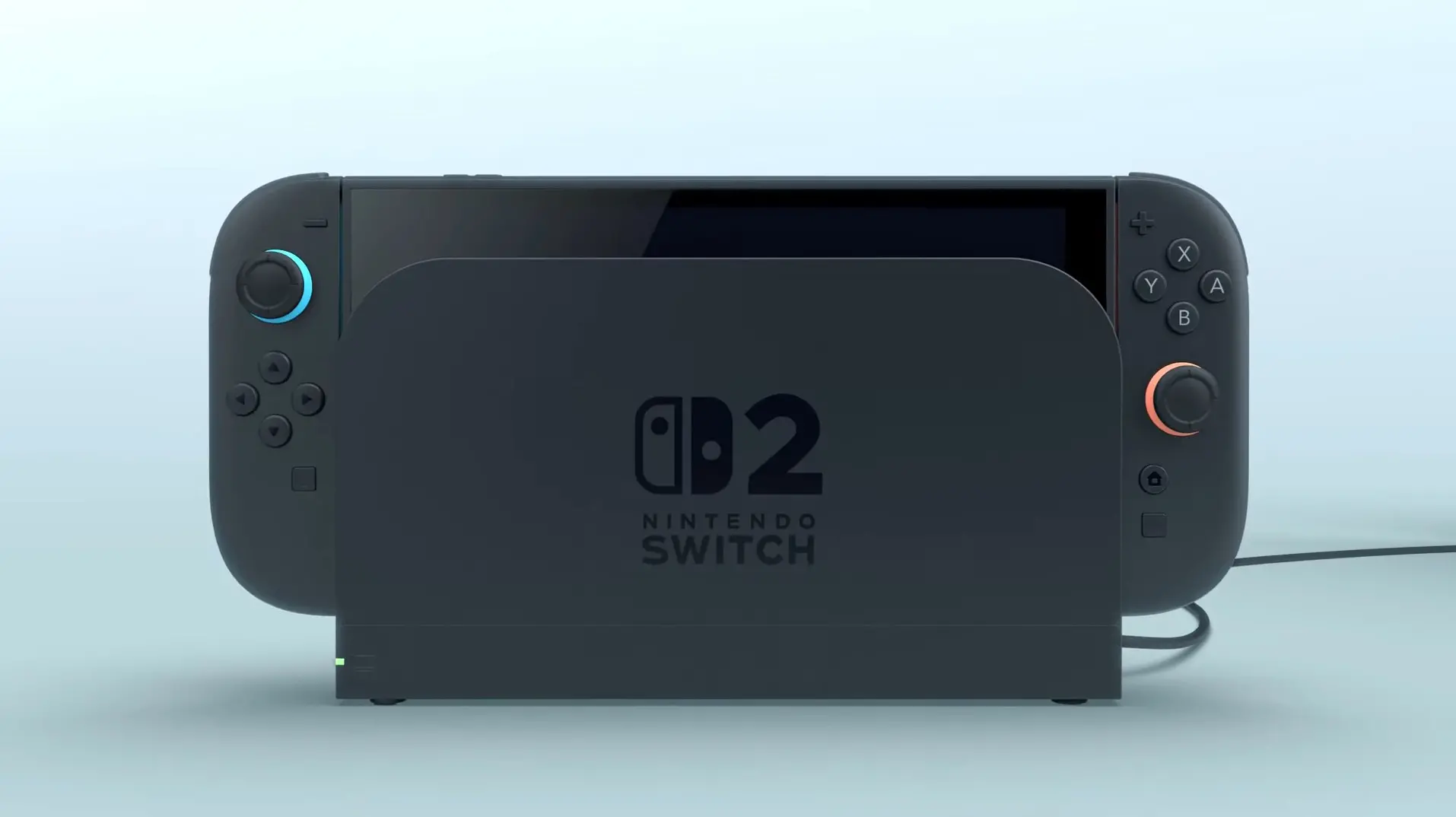 Console Nintendo Switch 2 na base exibindo logotipo e controles. O Nintendo Switch é um dos consoles mais populares, oferecendo versatilidade de jogos em casa ou em modo portátil.