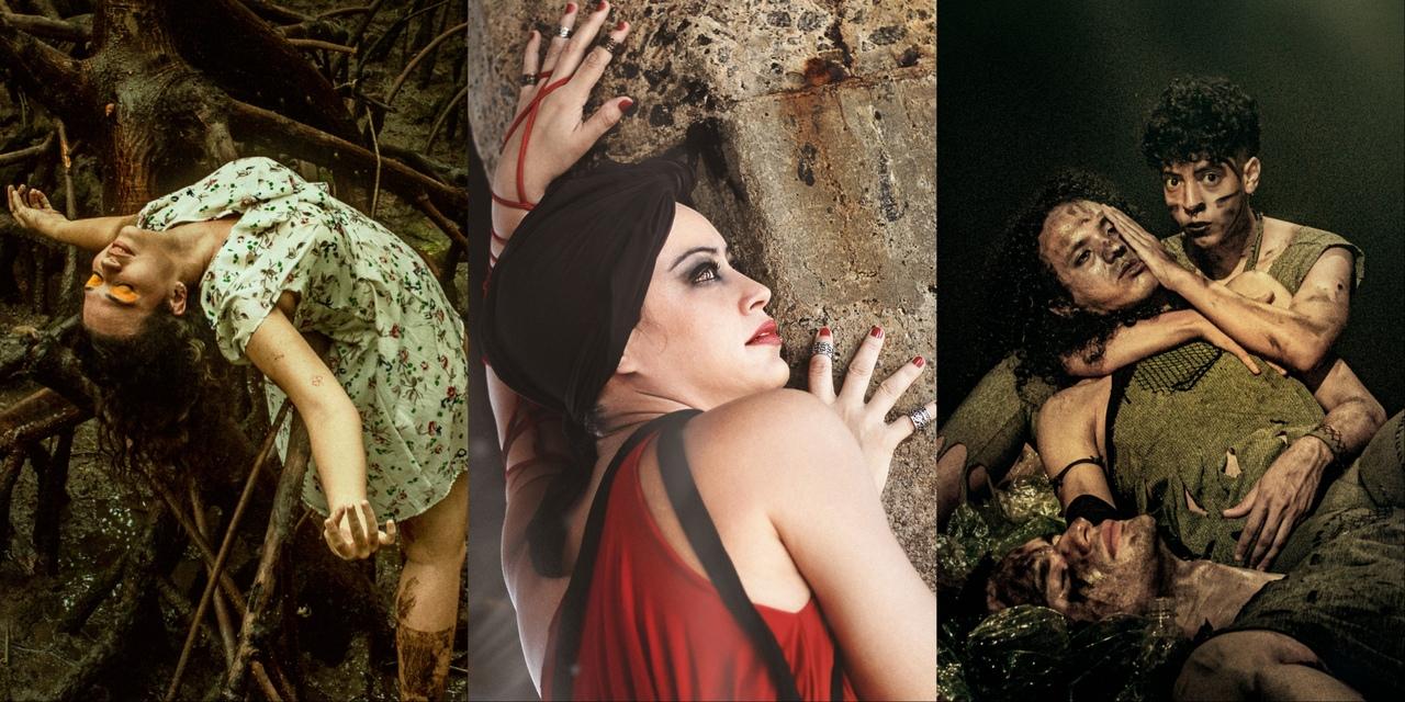 Fotógrafo cearense Tim Oliveira trabalha há 10 anos com fotos de divulgação e de cena de peças teatrais cearenses; na imagem, recortes de registros dos espetáculos 'O Mundo Incompleto de Maria', 'Clitemnestra' e 'Co.Vil'