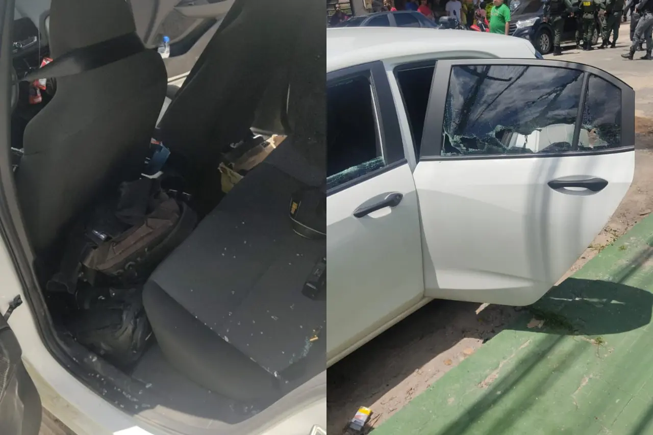 Fotos de carro de policial penal que foi alvo de tiros em Fortaleza