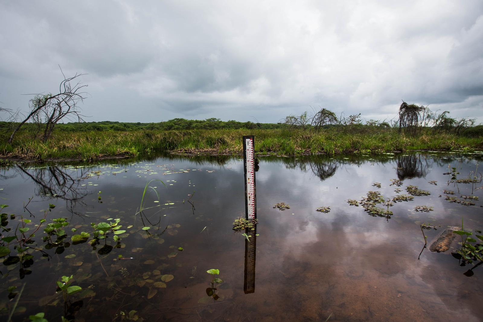 Régua mede nível do Açude Arrebita, no interior do Ceará