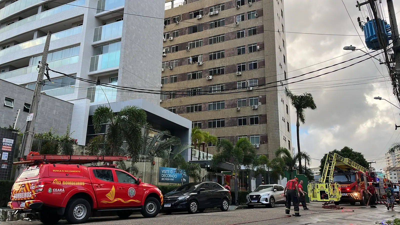 Imagem mostra prédio onde incêndio foi registrado na madrugada de 29 de janeiro de 2025 no bairro varjota, em Fortaleza
