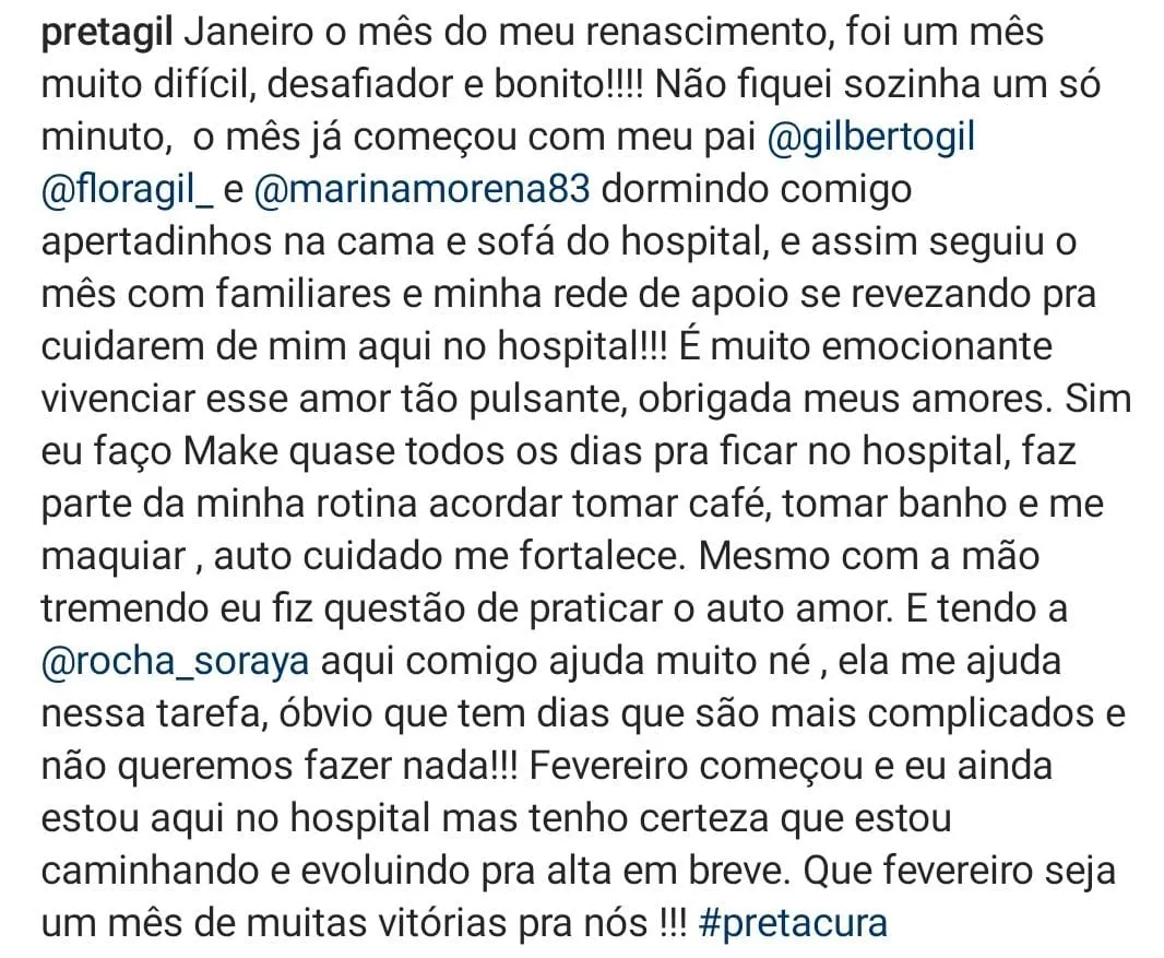 Leia a postagem da cantora