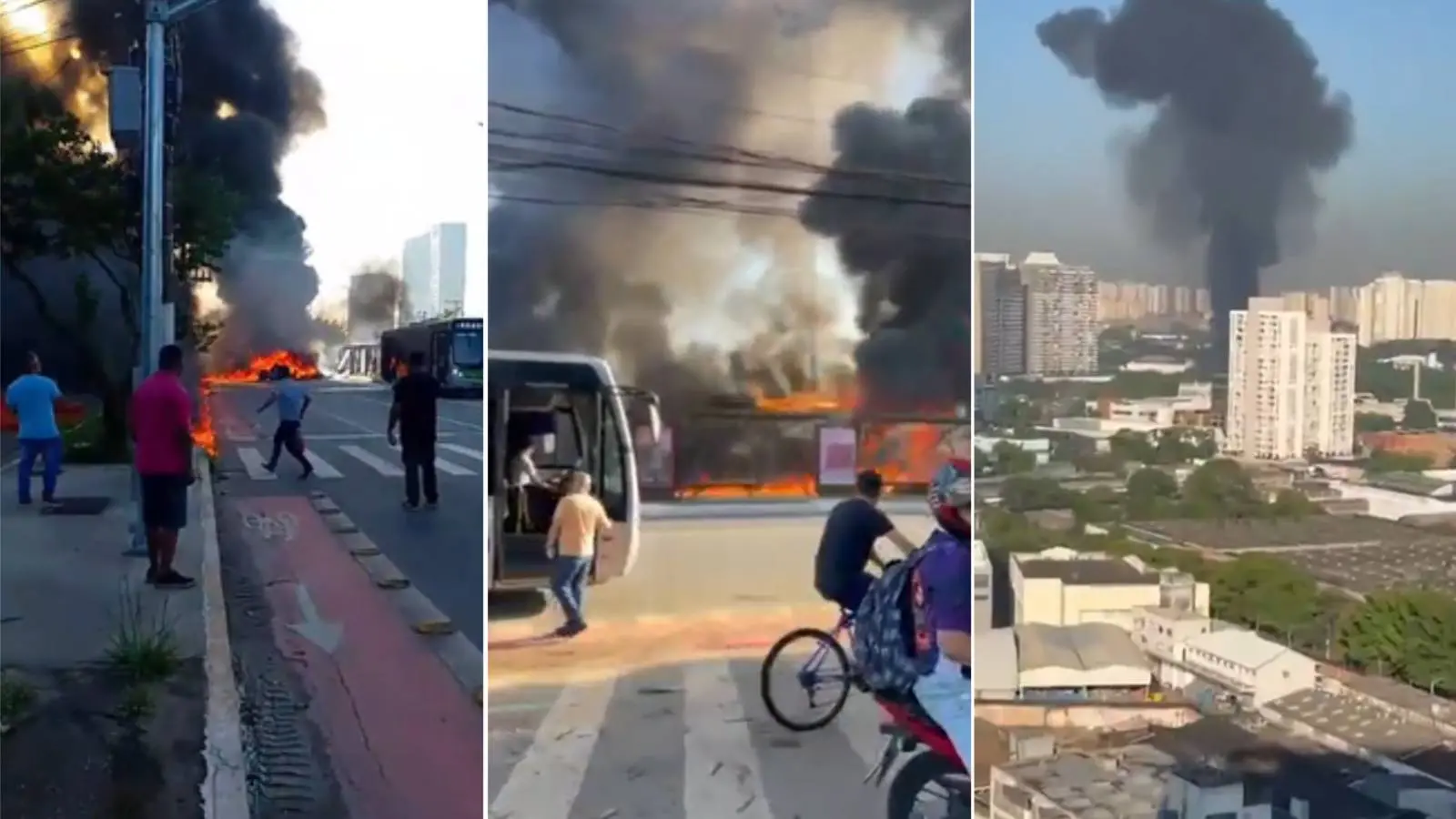 Montagem mostra cenas após a queda de avião na barra funda, São Paulo. Moradores registram momentos após queda de avião na Barra Funda; veja vídeos