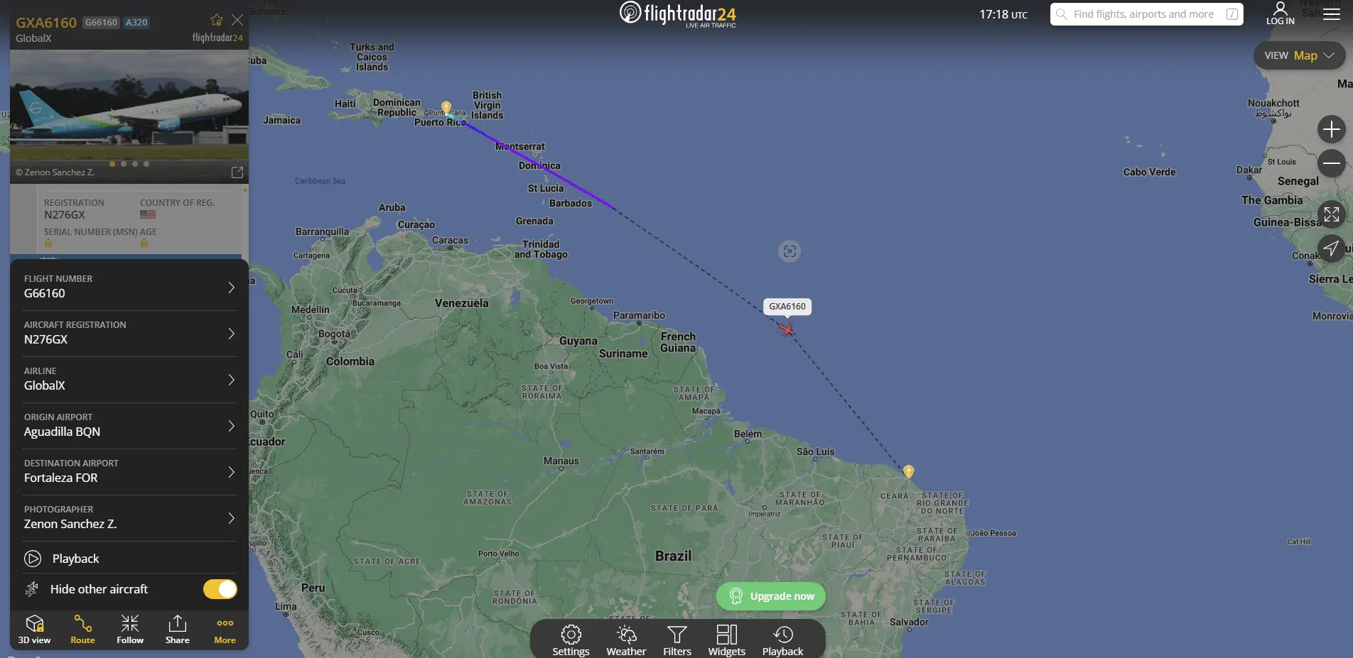 A plataforma Flightradar24 é uma das que transmite a localização em tempo real da aeronave americana