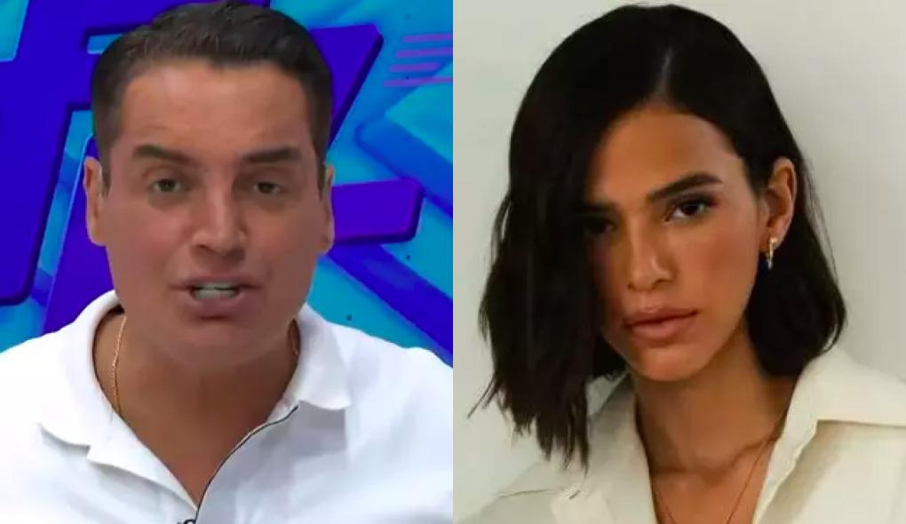Montagem com duas fotos. À direita, Bruna Marquezine; à esquerda, Leo Dias