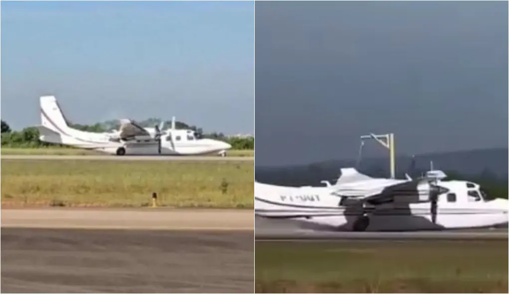 Avião fazendo pouso de barriga