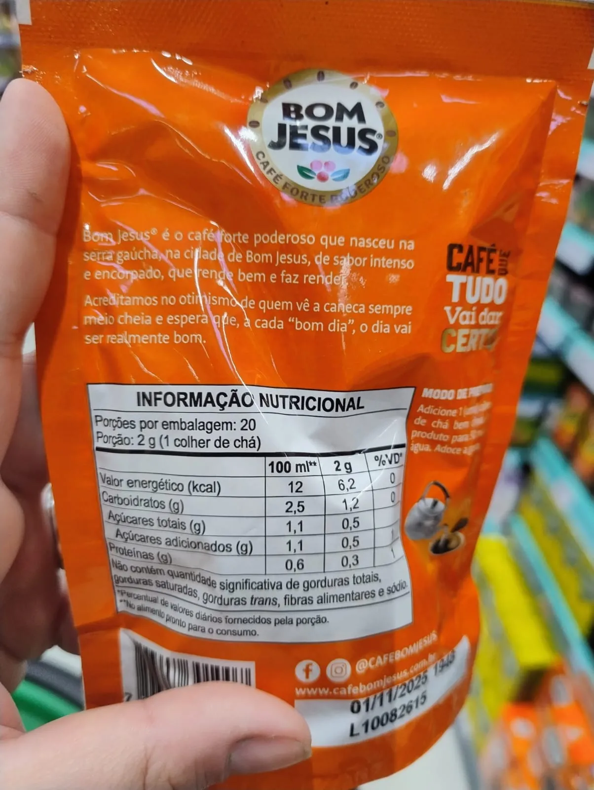 Informações nutricionais do café