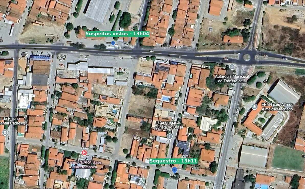 Suspeitos foram flagrados por câmeras de segurança momentos antes do crime e durante o sequestro