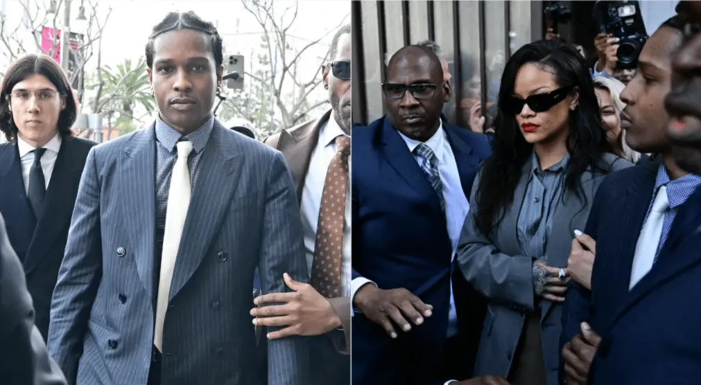 A$AP Rocky e Rihanna em entrada do Centro de Justiça Criminal Clara Shortridge Foltz, em Los Angeles