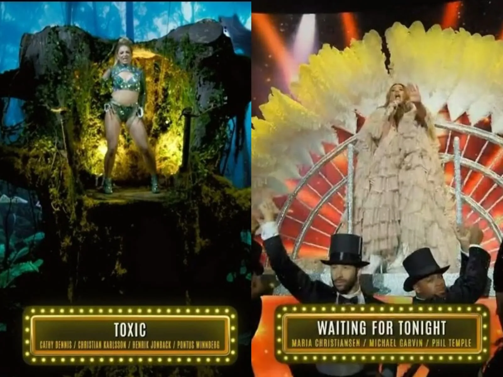 Sheila Mello como Britney Spears e Scheila Carvalho como Jennifer Lopez na Batalha do Lip Sync, do Domingão