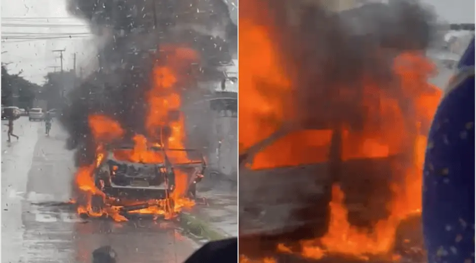 Veículo foi tomado por fogo