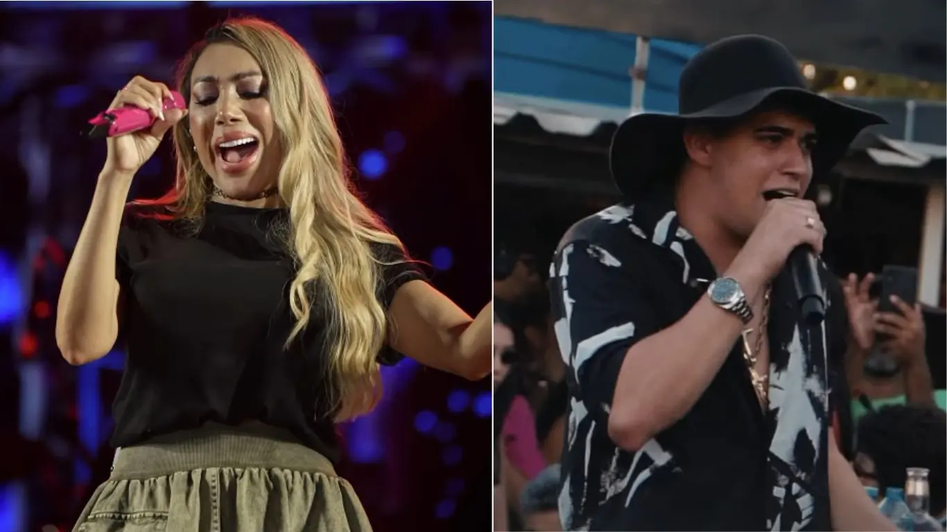 Foto de Taty Girl, Natanzinho Lima e do grupo Maneva, respectivamente