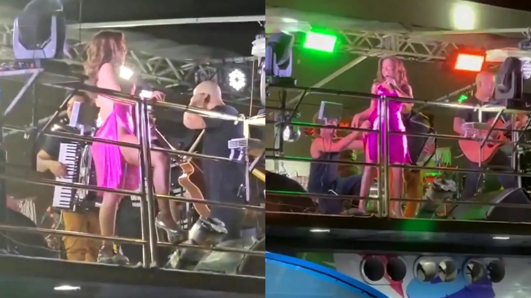 Cantora foi surpreendida por problema em vestido. Rapidamente, uma pessoa produção ajudou Maiara