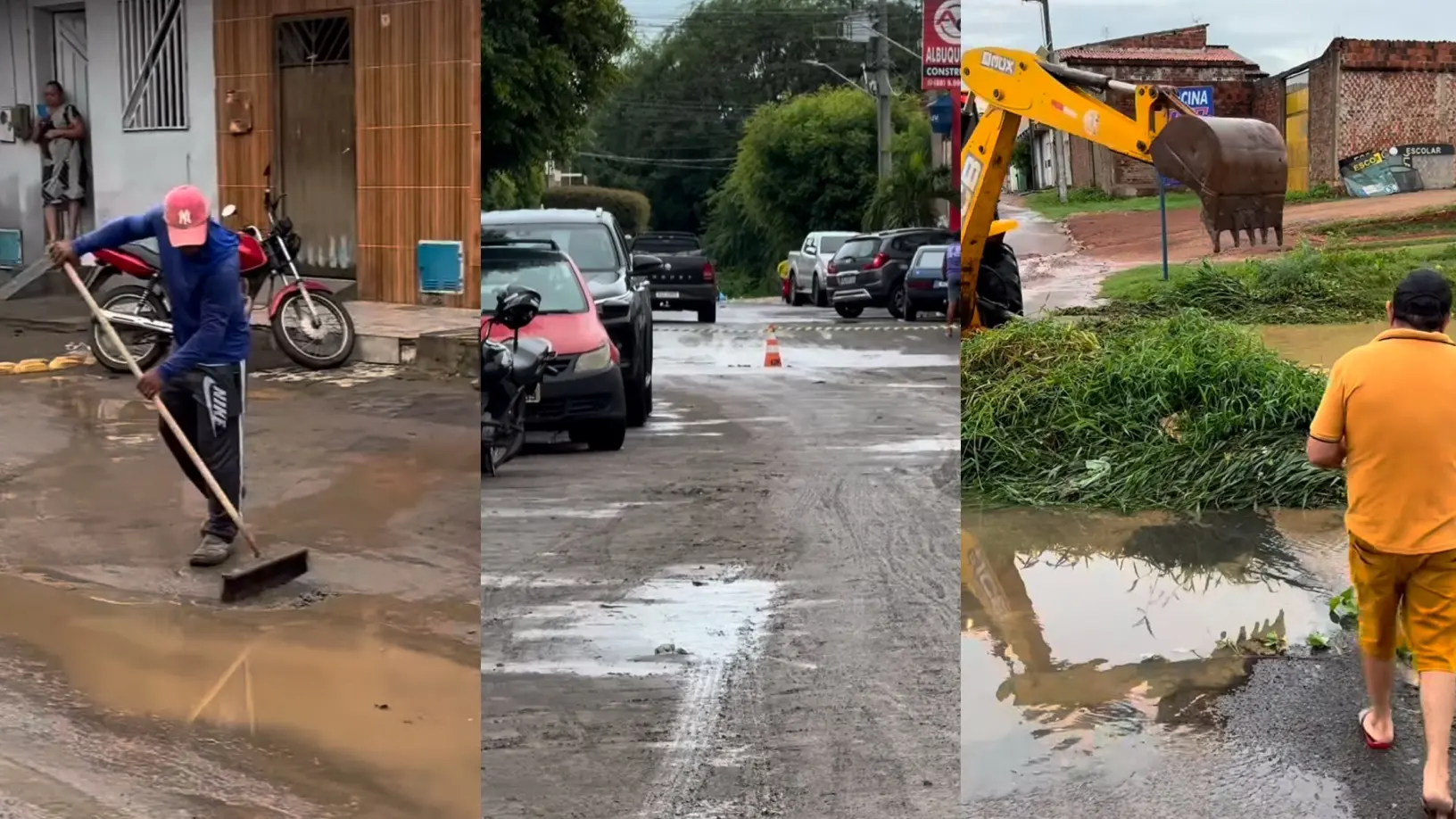Trabalhadores da Prefeitura de Novo Oriente removem sujeira após chuvas