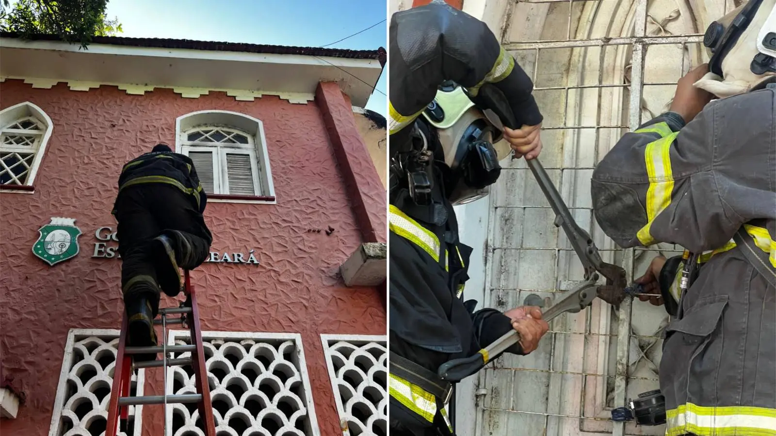 Bombeiros atuam em princípio de incêndio em castelinho da ceart, em Fortaleza. Princípio de incêndio é registrado em castelinho da Praça Luíza Távora em Fortaleza
