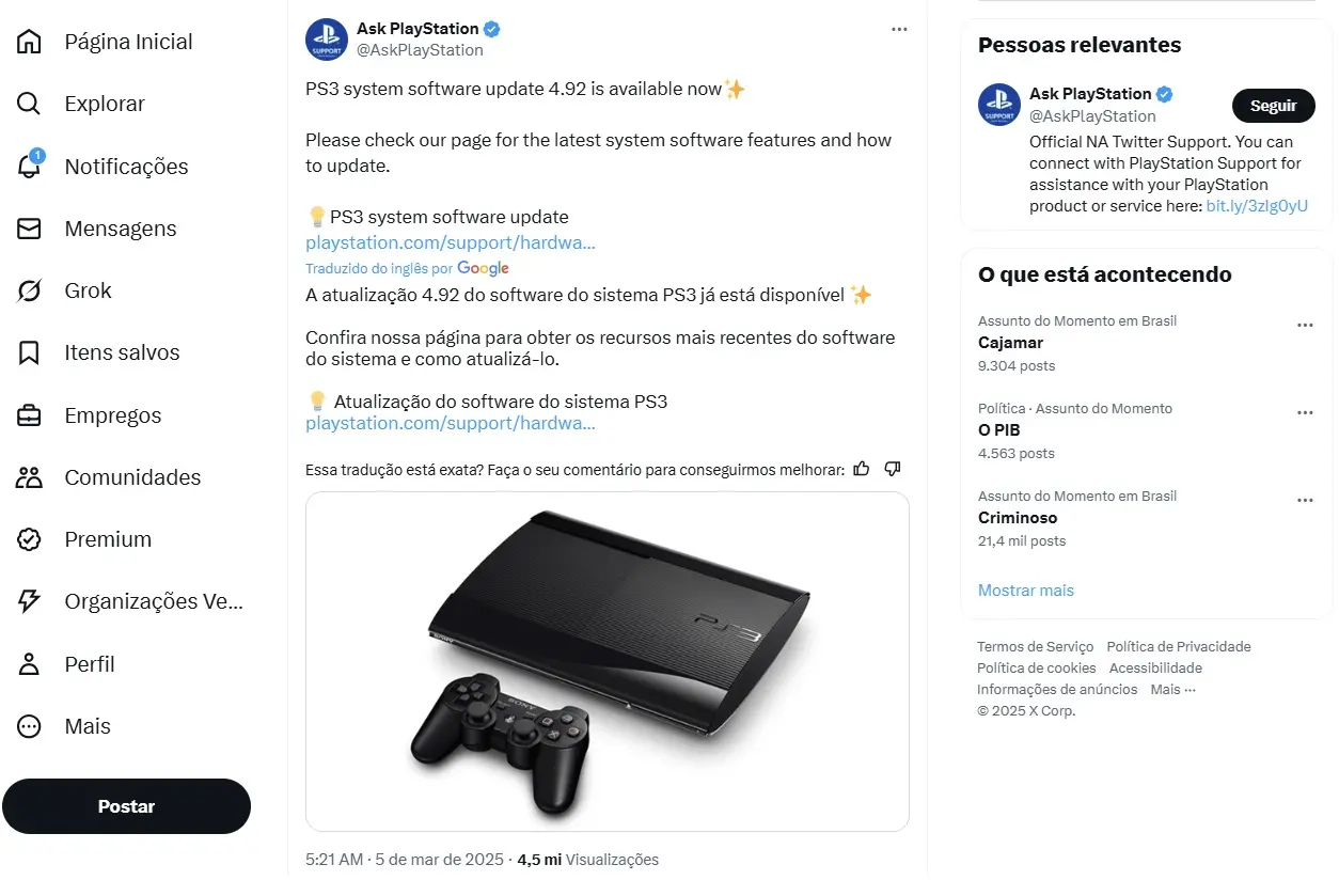 Mais de 4,5 milhões de pessoas visualizaram a informação da atualização no 'X'