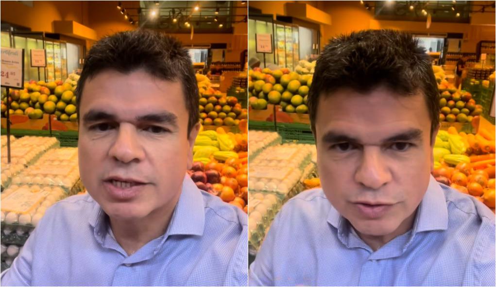 Montagem de fotos mostra Chagas Vieira em um supermercado de Fortaleza