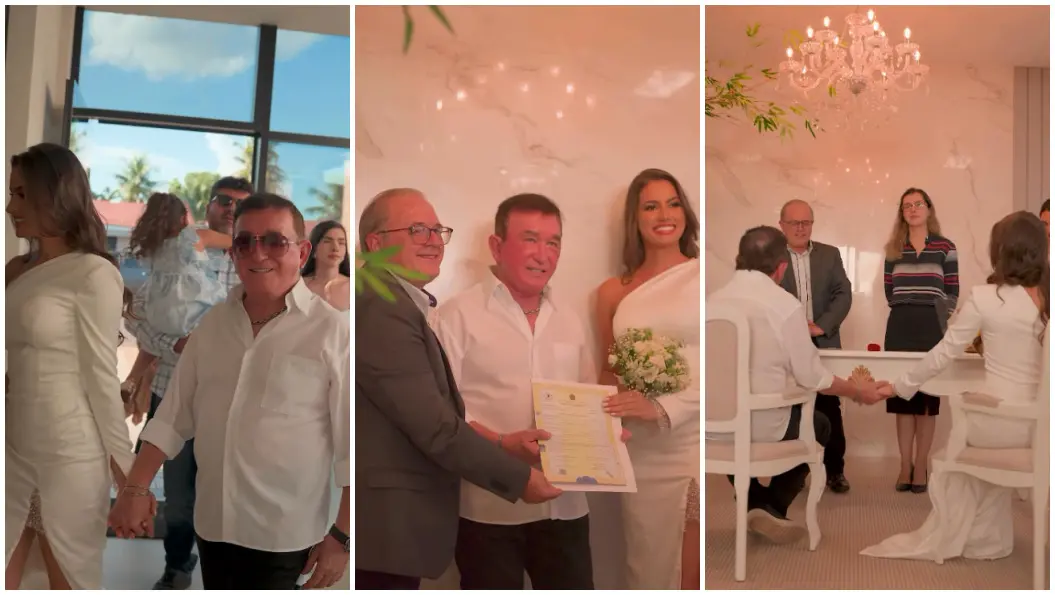 amado batista e calita franciele durante casamento
