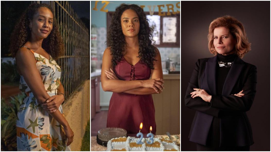 foto com montagem de raquel accioli (tais araujo), maria de fátima (bella campos) e Odete Roitman (debora bloch)