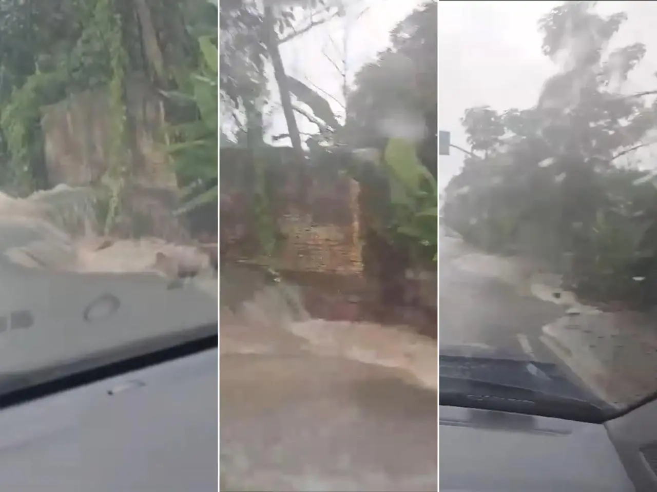 Avenida José Moraes de Almeida no Eusébio ficou destruída após as chuvas intensas deste sábado (15)