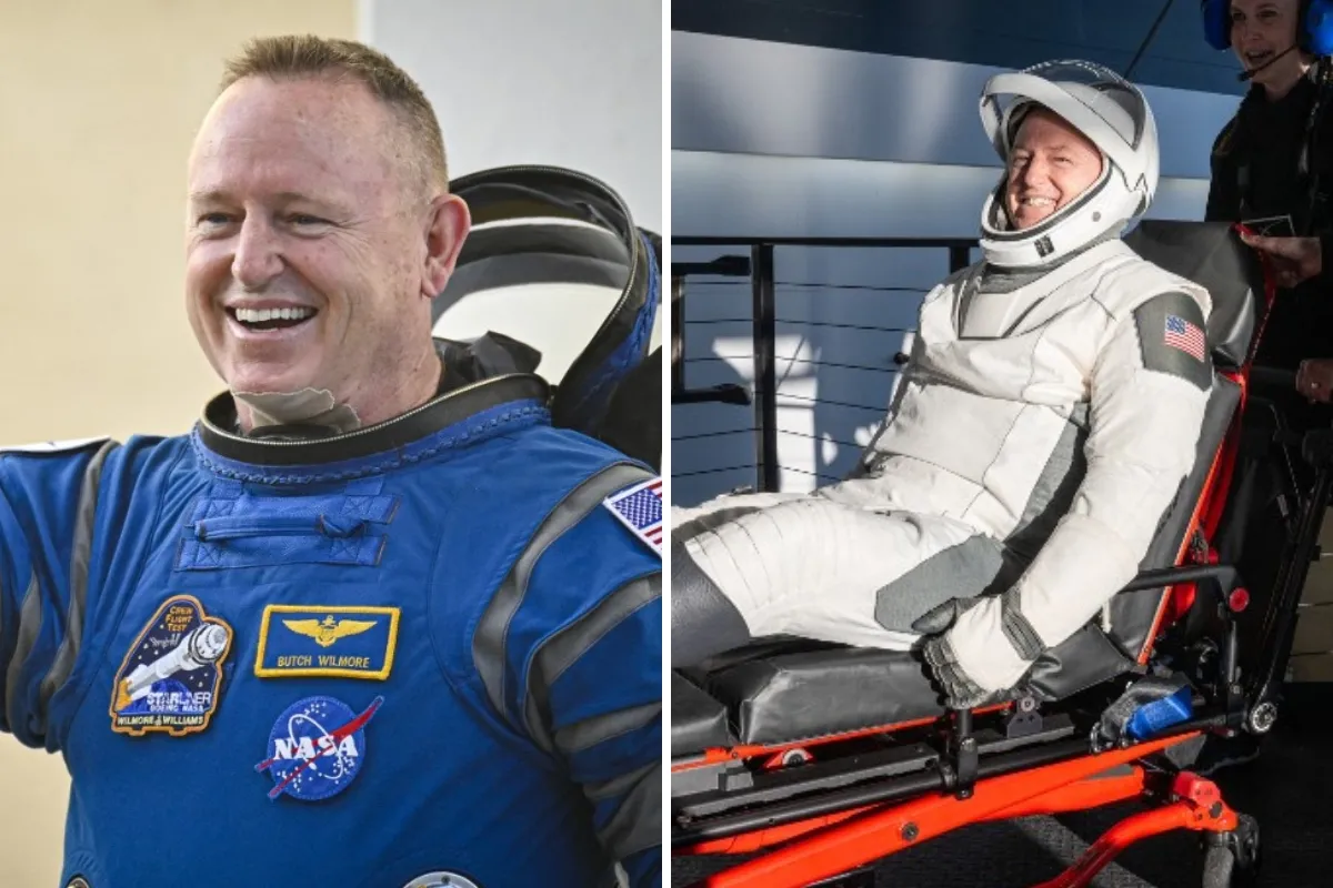 Imagens do astronauta Butch Wilmore tiradas nos dias 5 de junho de 2024 e 18 de março de 2025