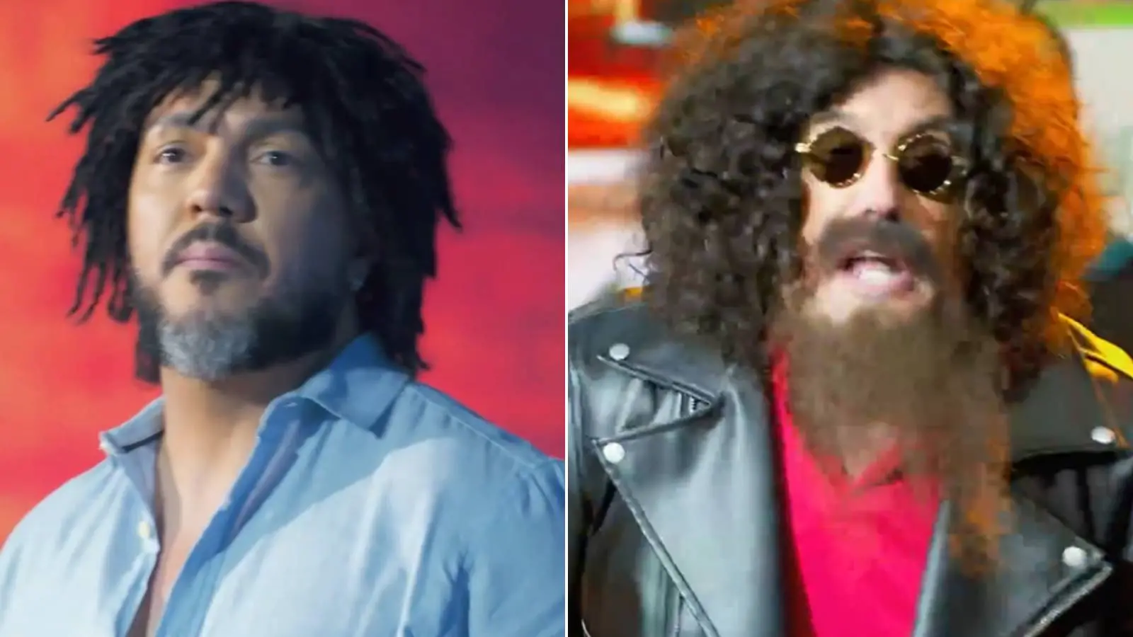 Colagem traz imagens de Belo e Sergio Mallandro durante atração Batalha do Lip Sync, do programa Domingão do Hulk. Quem ganhou a Batalha do Lip Sync? Veja como foi disputa entre Belo e Sergio Mallandro no domingo (23)