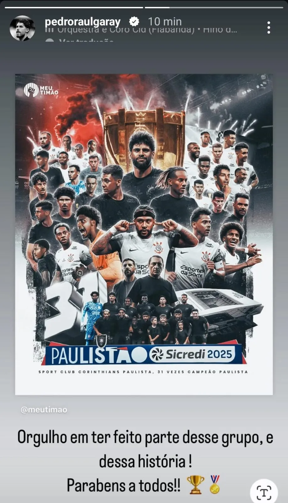Pedro Raul comemora título do Corinthians.