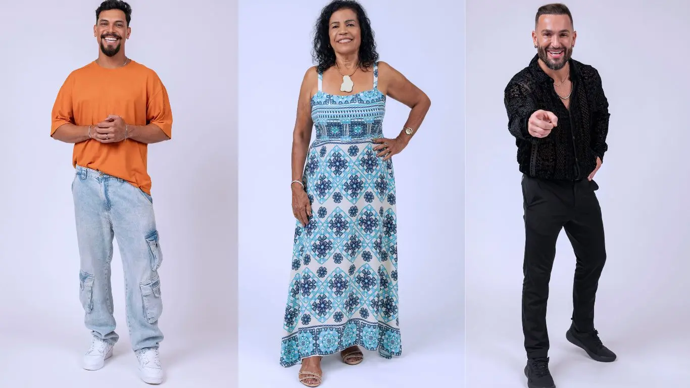 Foto dos participantes Vinícius, Vilma e Diego Hypolito