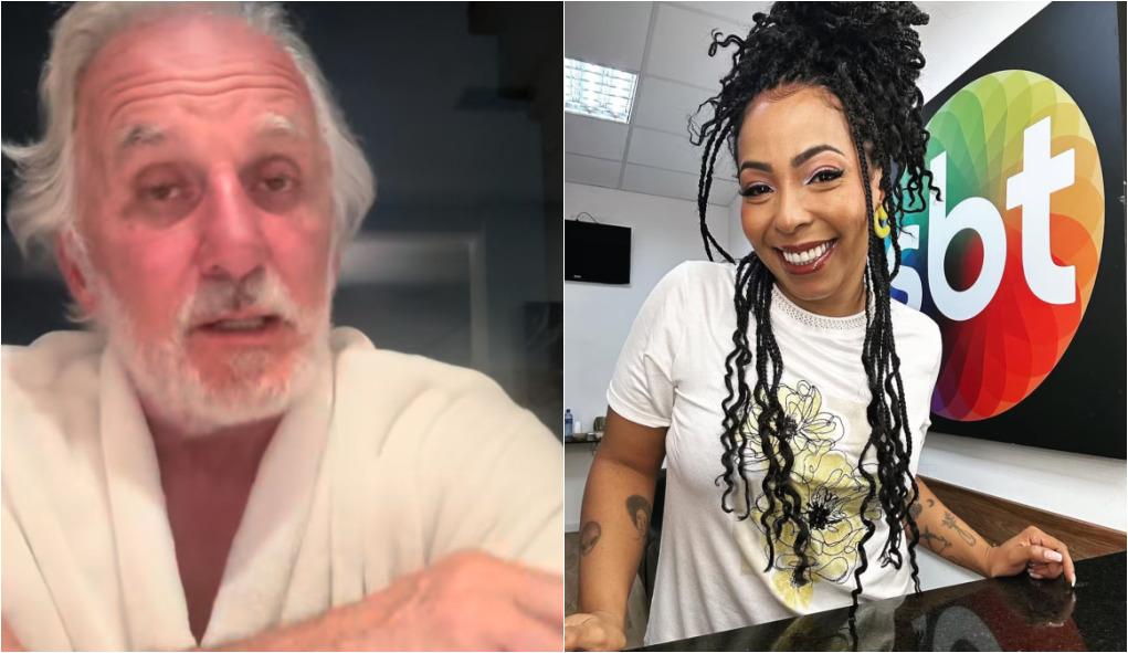 Montagem de fotos mostra Otávio à esquerda e Juliana à direita. Ele é um homem branco idoso de cabelo branco e ela é uma mulher jovem negra de cabelo trançado