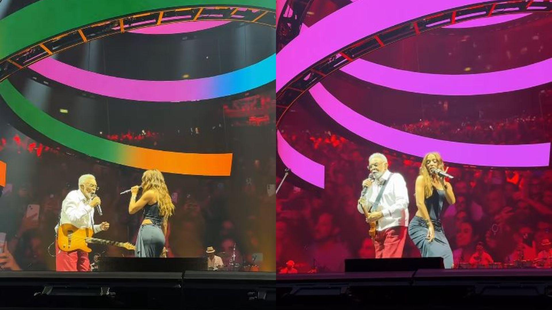 Gilberto Gil e Anitta em palco cantando juntos