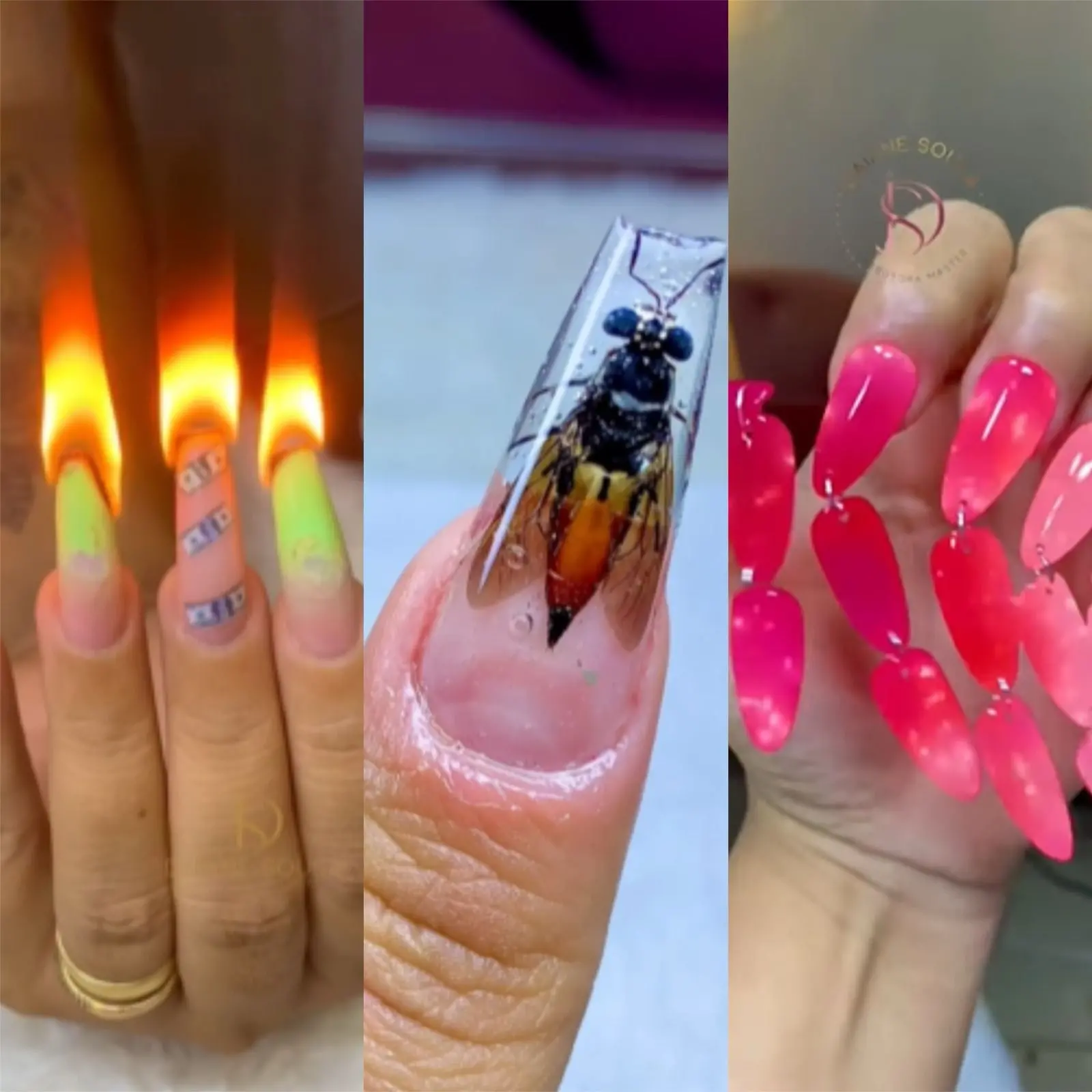 Unhas inusitadas com fogo e abelhas
