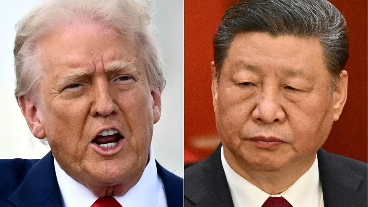 Imagem do presidente dos Estados Unidos e do presidente da China, que estão em uma batalha de tarifas.