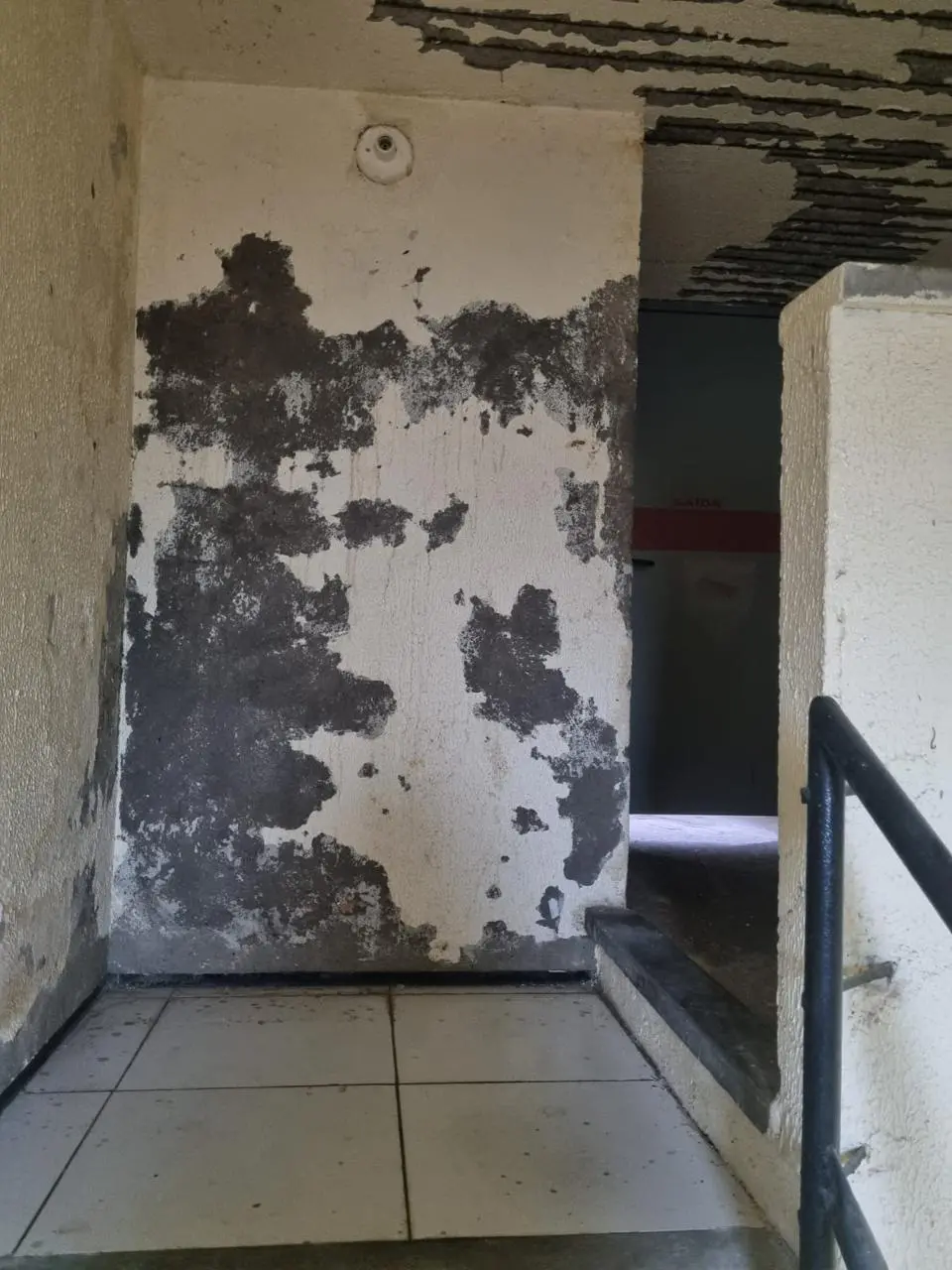 Escadas do edifício Gentil Linhares com infiltrações e ferros aparentes