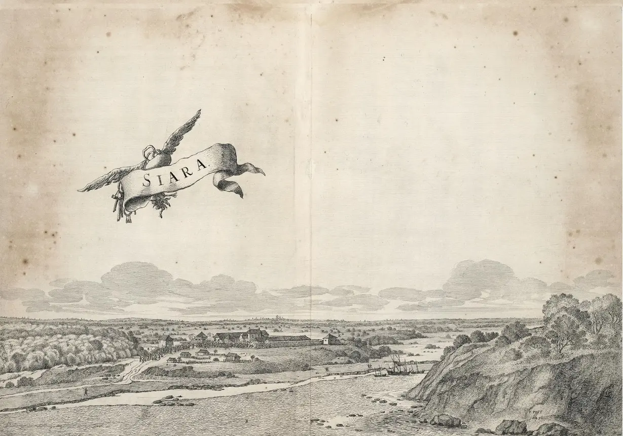 Mapa amarelado mostrando a Barra do Ceará com o nome Siará