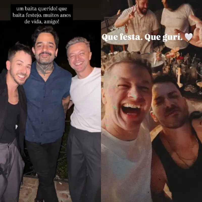 Júnior recebeu o ex-cunhado Lucas Lima e Lucas Silveira na festa