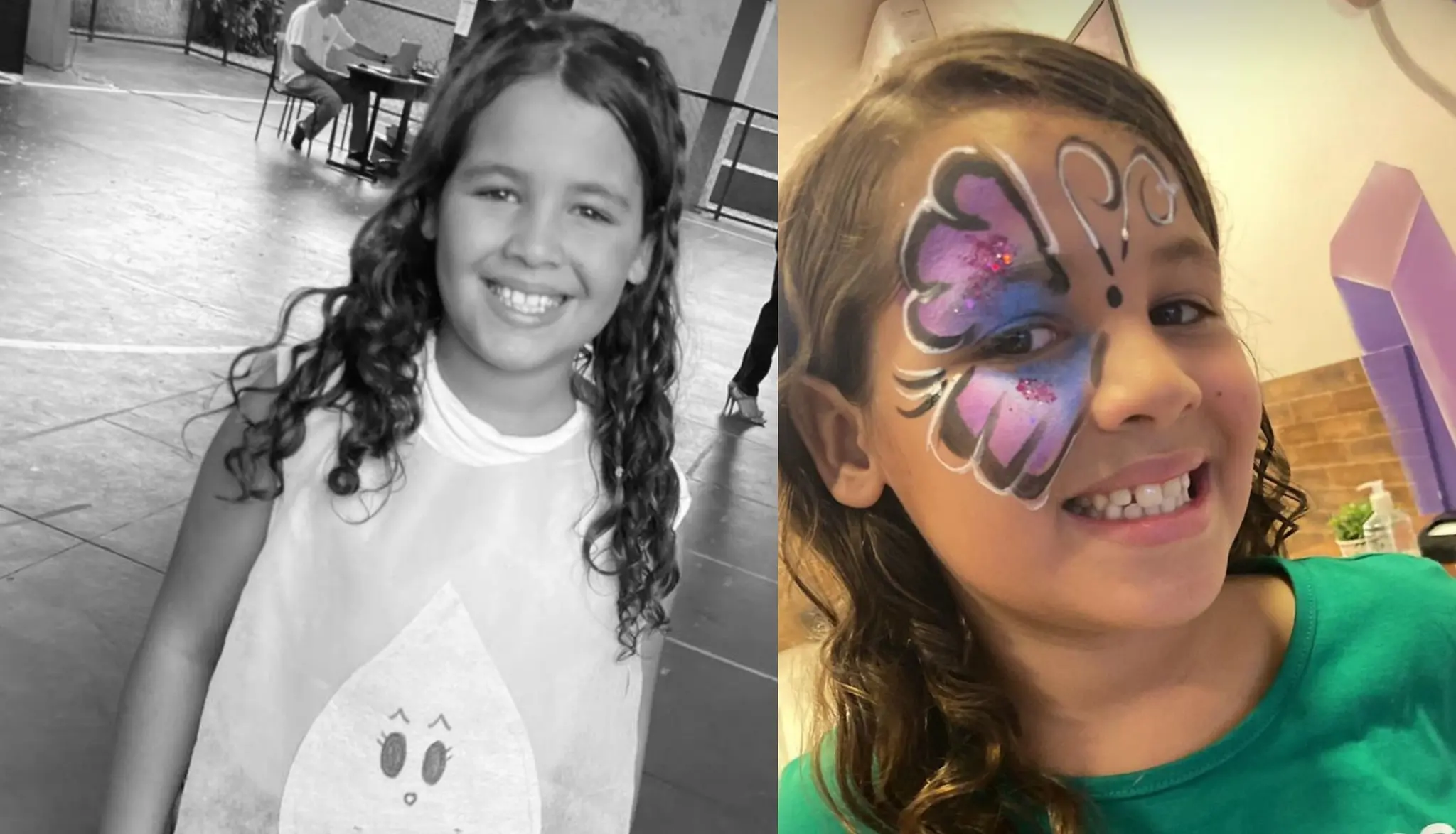 Montagem com duas fotos da pequena Sarah Raissa, que morreu devido a um desafio da internet