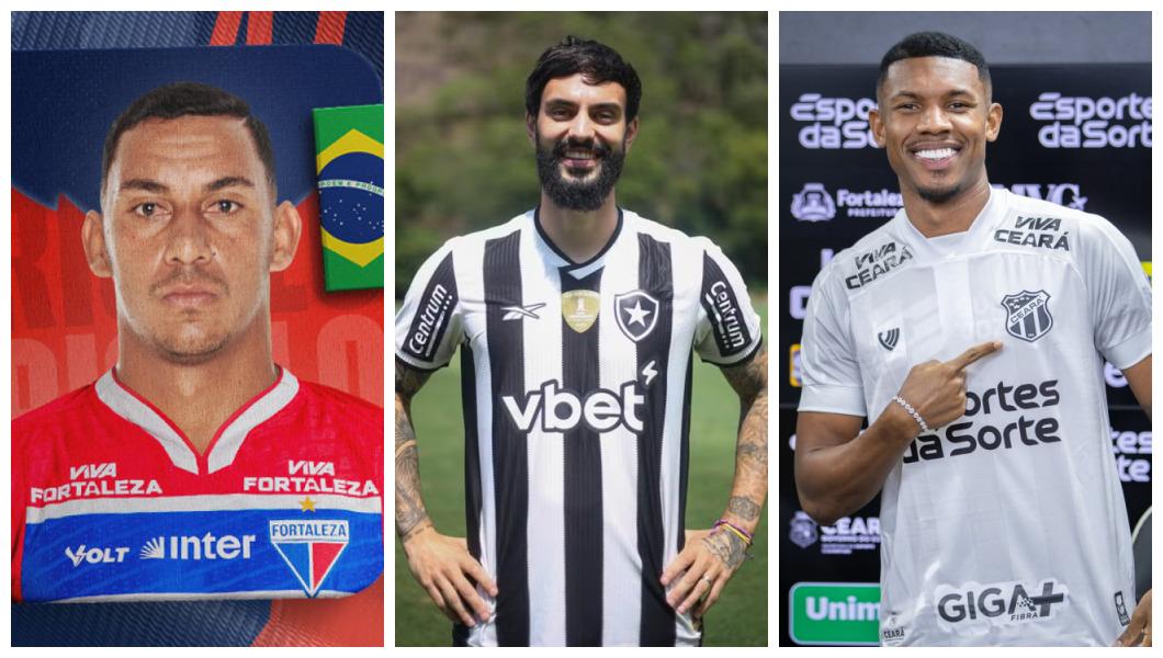 Montagem com fotos de jogadores da Série A que foram contratados na janela caseira do futebol brasileiro