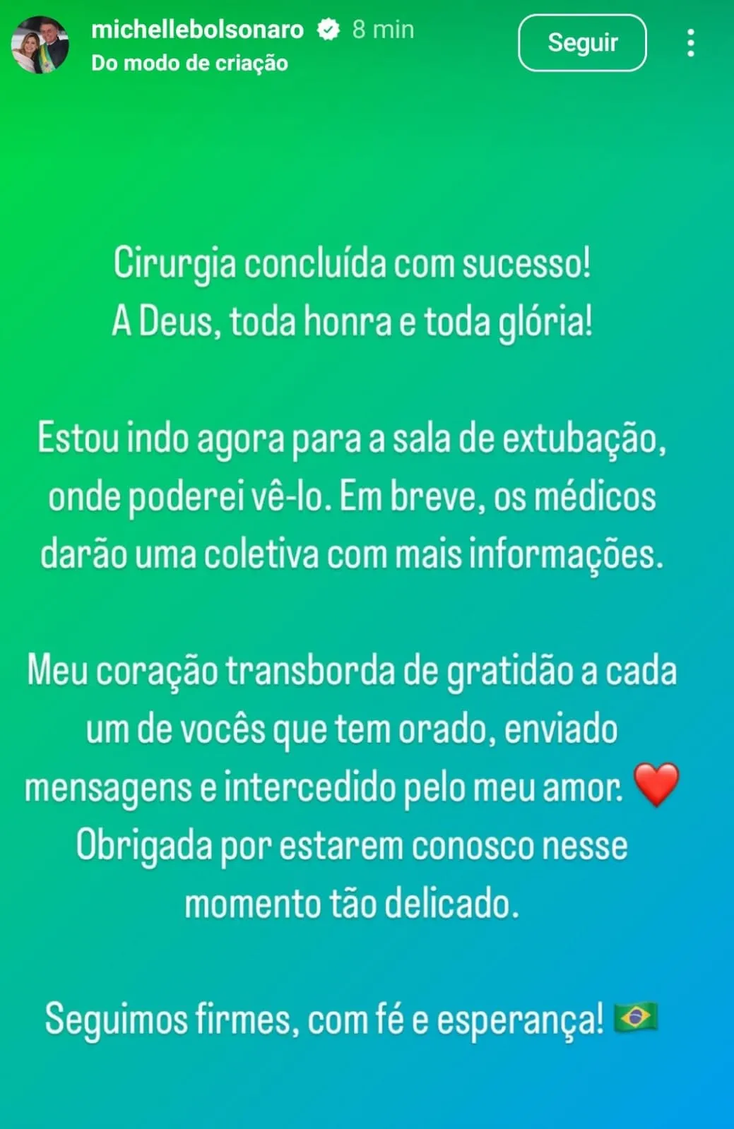 Nas redes sociais, Michele comemorou o fim da cirurgia