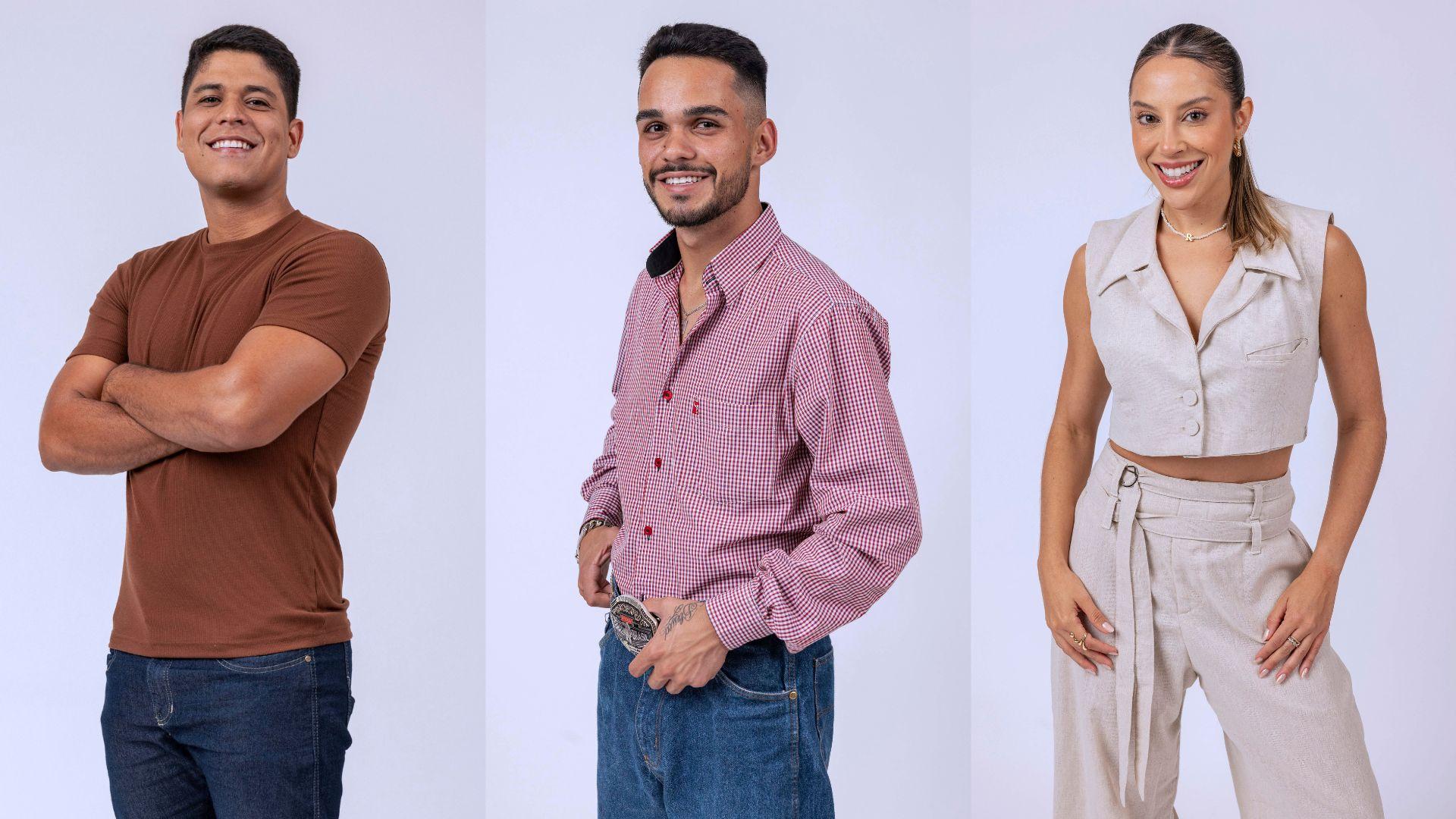 Na imagem, uma colagem do trio finalista do Big Brother Brasil, Guilherme, João Pedro e Renata