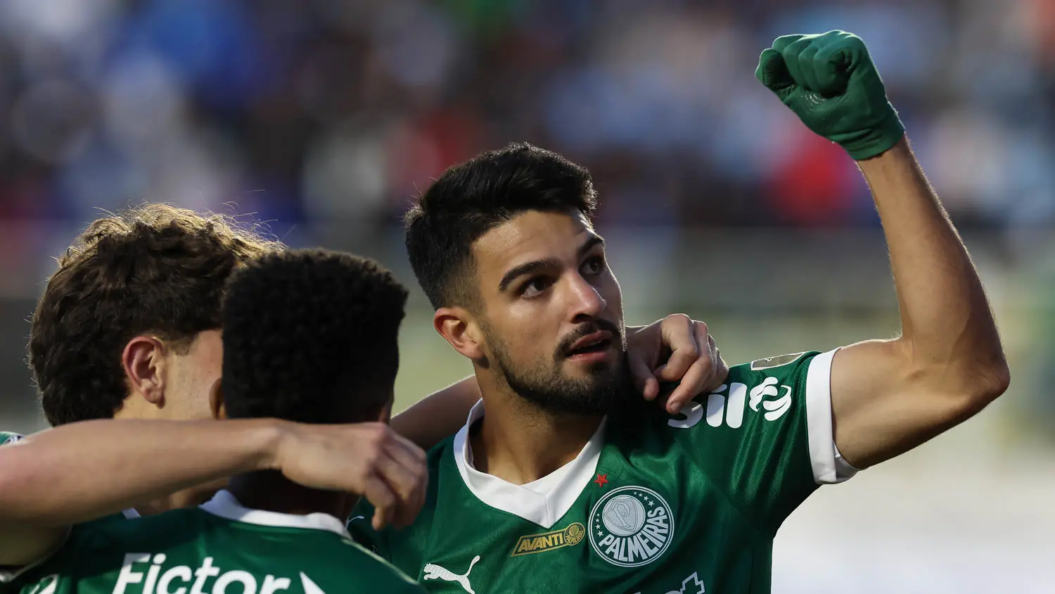 O jogador Flaco López, da SE Palmeiras, comemora seu gol contra a equipe do C Bolívar, durante partida válida pela fase de grupos, da Copa Libertadores, no Estádio Hernando Siles.