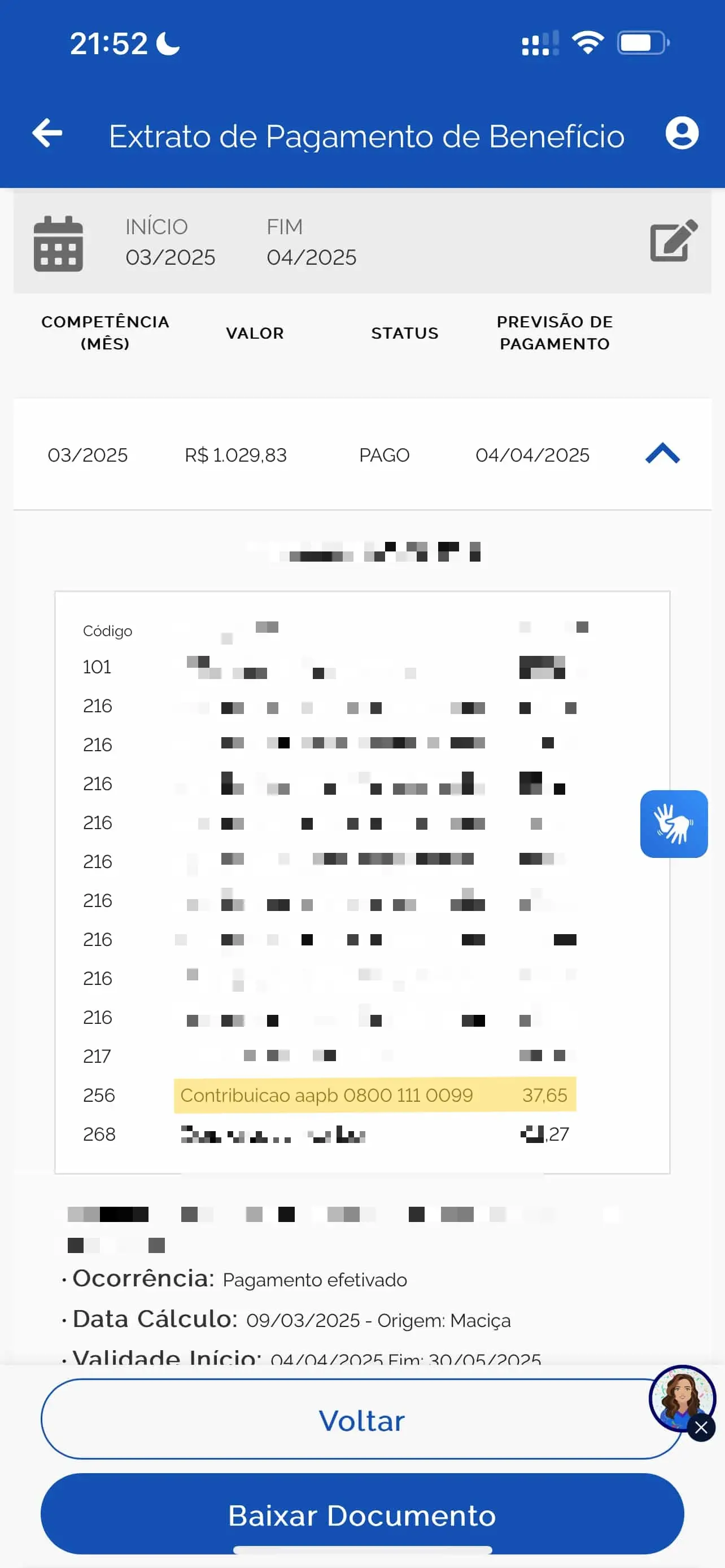 Imagem mostra um print do extrato de benefício do INSS. Nele, é destacada a cobrança de R$ 37,65 feita por uma associação.