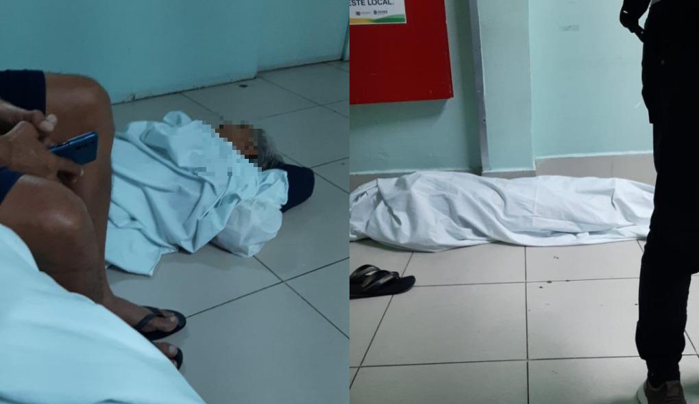 Montagem de fotos mostra pacientes dormindo no chão em Hospital de Messejana