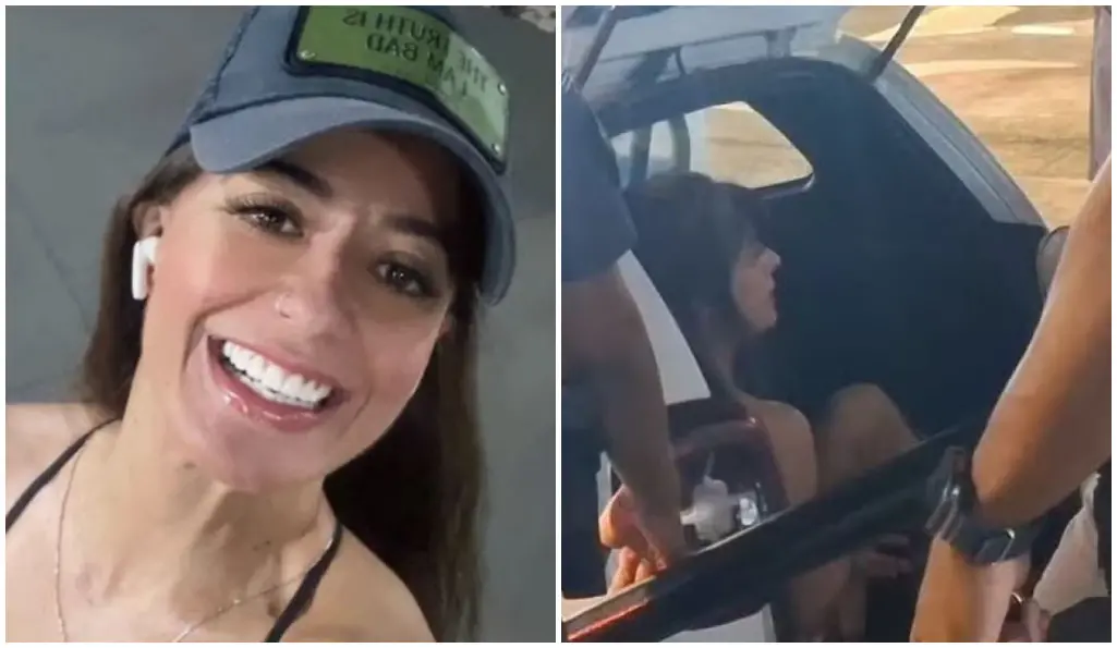 Ana Paula Leme em foto sendo presa em Campinas após confusão em minimercado