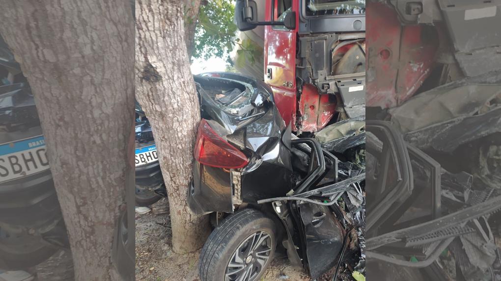 Acidente entre carro e caminhão em Cascavel