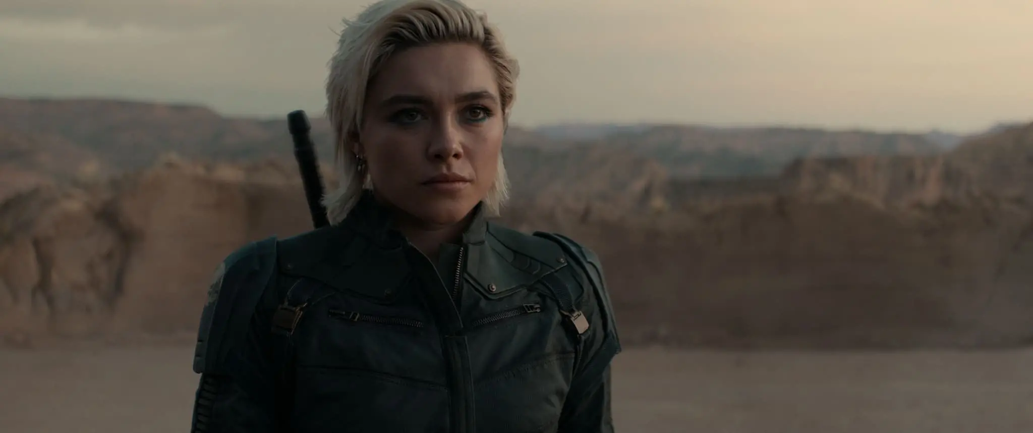 Foto da personagem Viúva Negra, Yelena Belova interpretado pela atriz Florence Pugh no filme Thunderbolts*