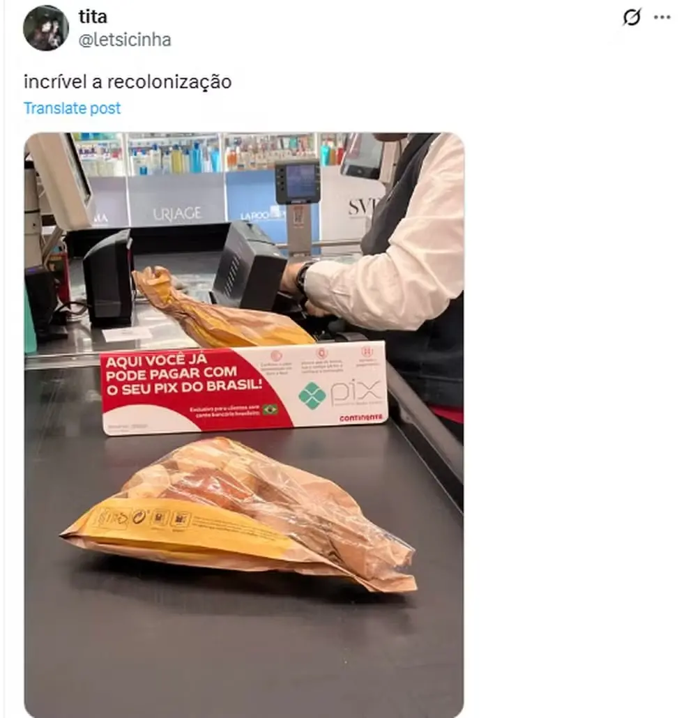 Print da publicação que mostra que um supermercado em Portugal aceita pix